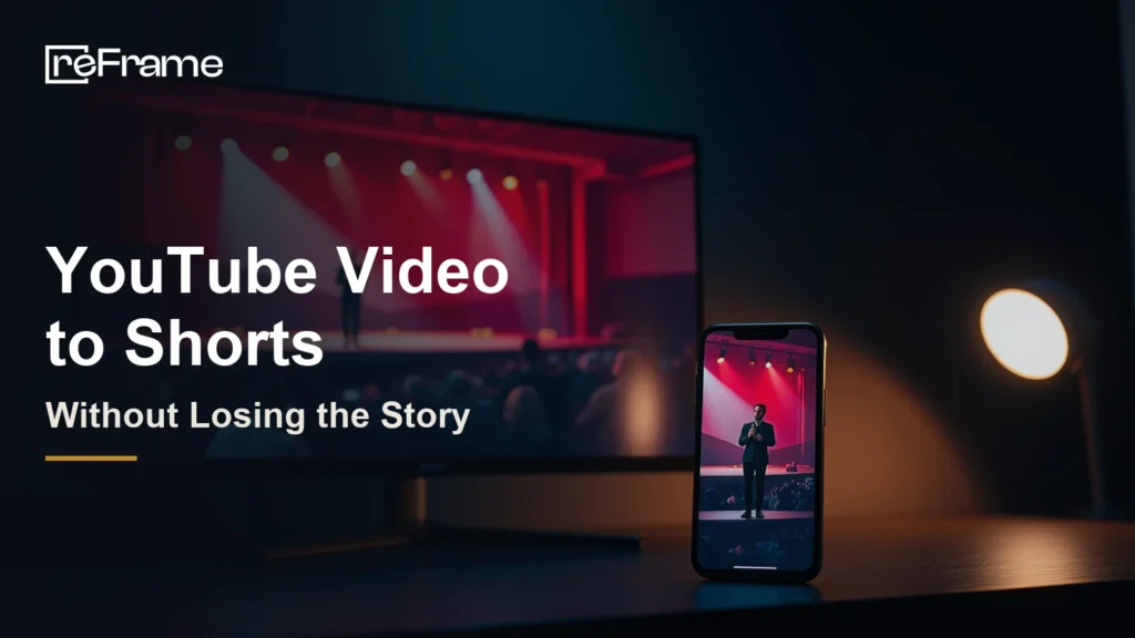 Widescreen monitor and upright smartphone showing the same stage presenter in landscape and full vertical format