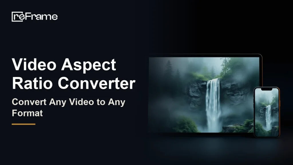Landscape tablet and upright smartphone both showing the same misty forest waterfall in different aspect ratios